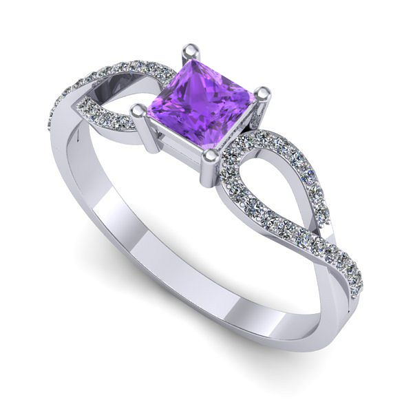 Inel logodna din aur alb cu ametist