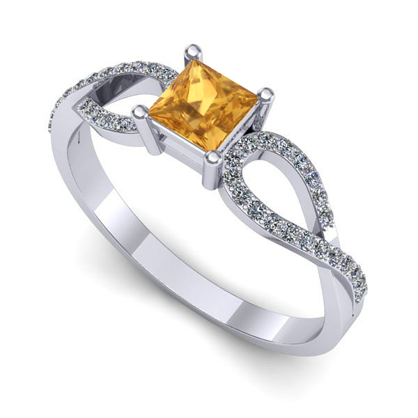 Inel logodna din aur alb cu citrin