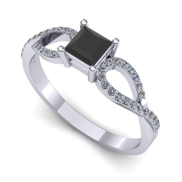 Inel de logodna din aur alb cu diamant negru