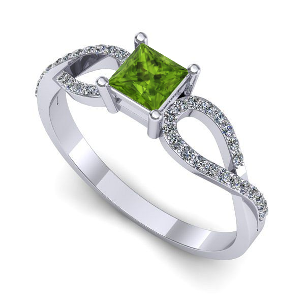 Inel logodna din aur alb cu peridot