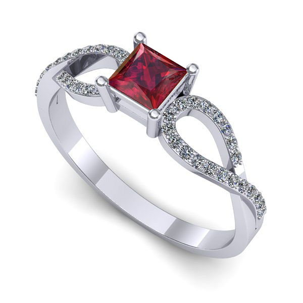 Inel logodna din aur alb cu rubin