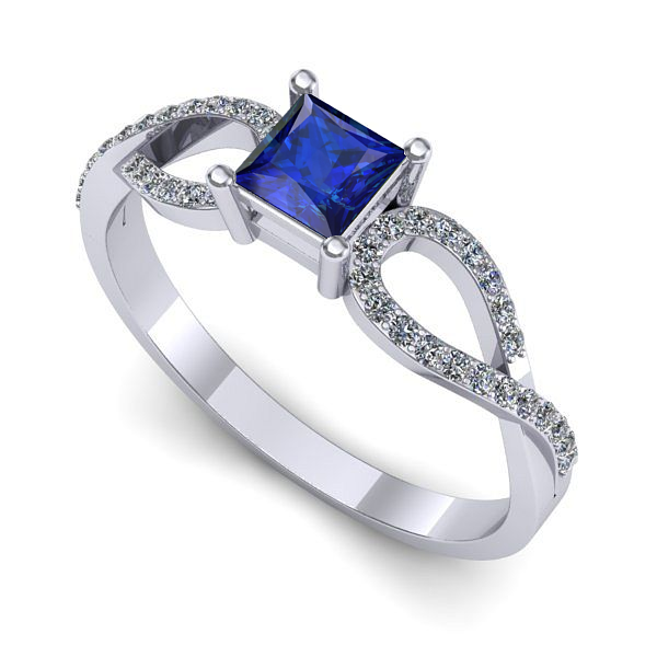 Inel de logodna din aur alb cu safir