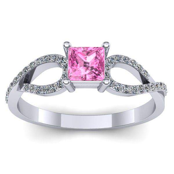 Inel cu safir roz patrat