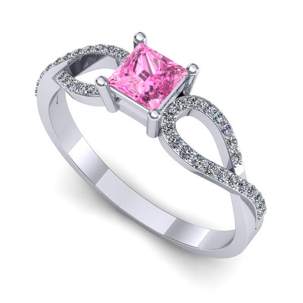 Inel logodna din aur alb cu safir roz