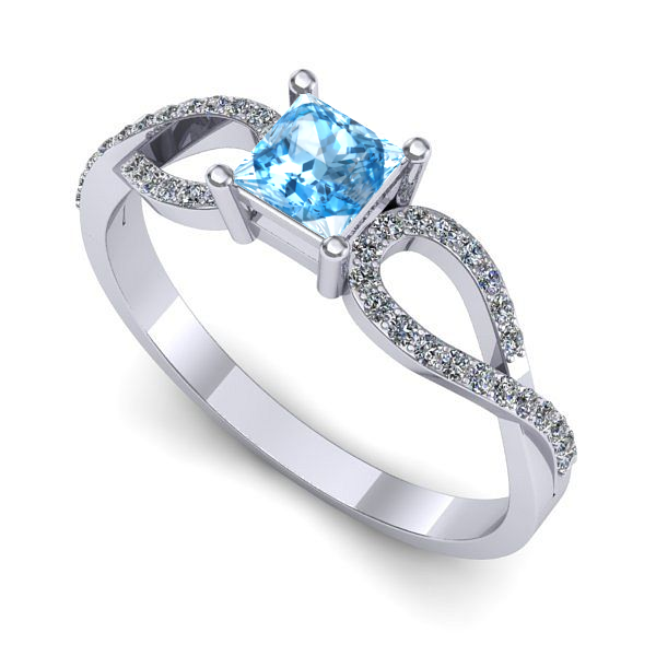 Inel din aur alb cu topaz blue