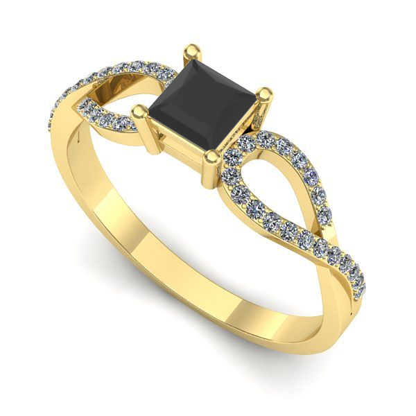 Inel de logodna din aur galben cu diamant negru