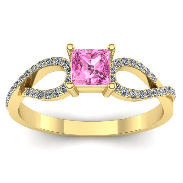 Inel logodna cu safir roz patrat