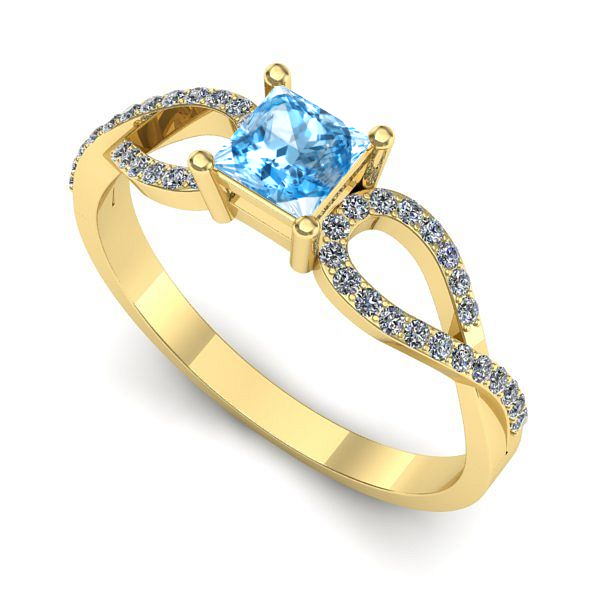 Inel logodna din aur galben cu topaz blue