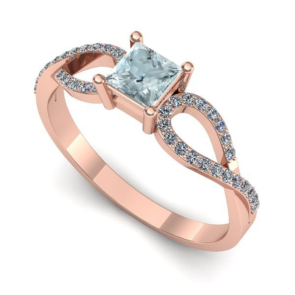 Inel logodna din aur roz cu aquamarin