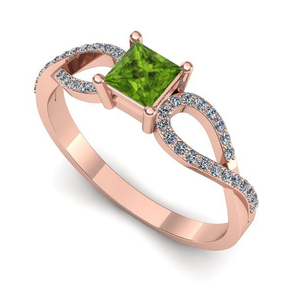Inel de logodna din aur roz cu peridot
