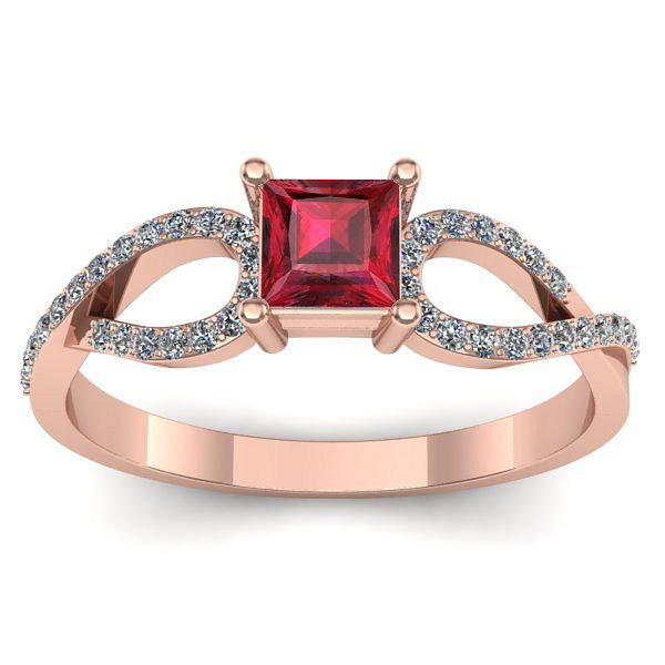 Inel de logodna cu rubin patrat