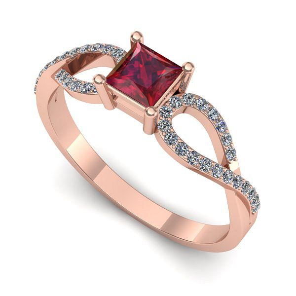 Inel din aur roz cu rubin