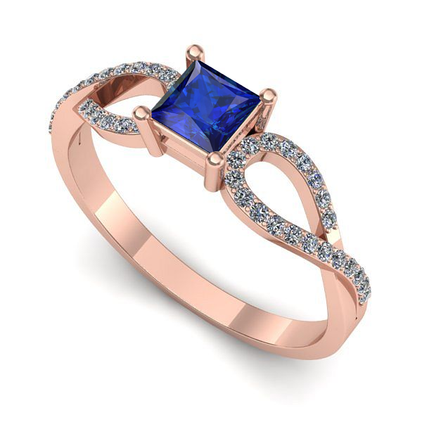 Inel logodna din aur roz cu safir