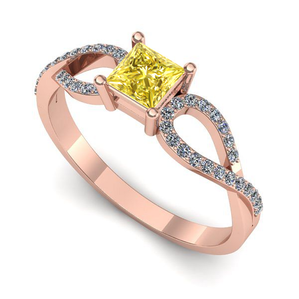 Inel logodna din aur roz cu safir galben