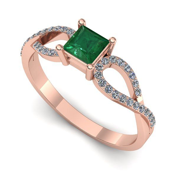 Inel logodna din aur roz cu smarald