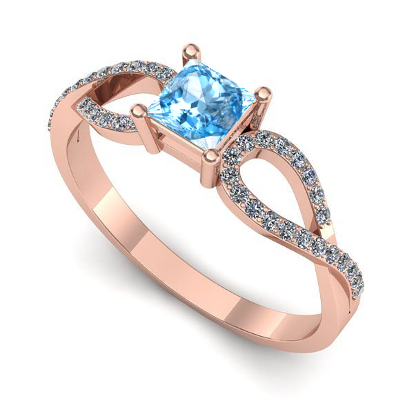 Inel din aur roz cu topaz blue