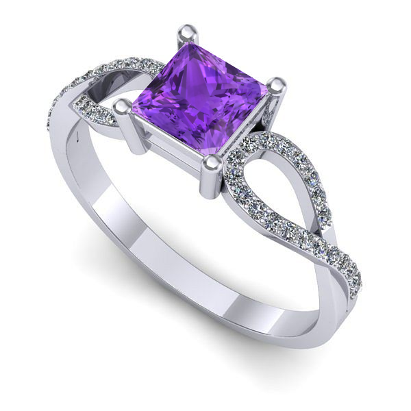 Inel logodna din aur alb cu ametist