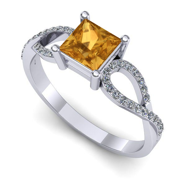 Inel de logodna din aur alb cu citrin