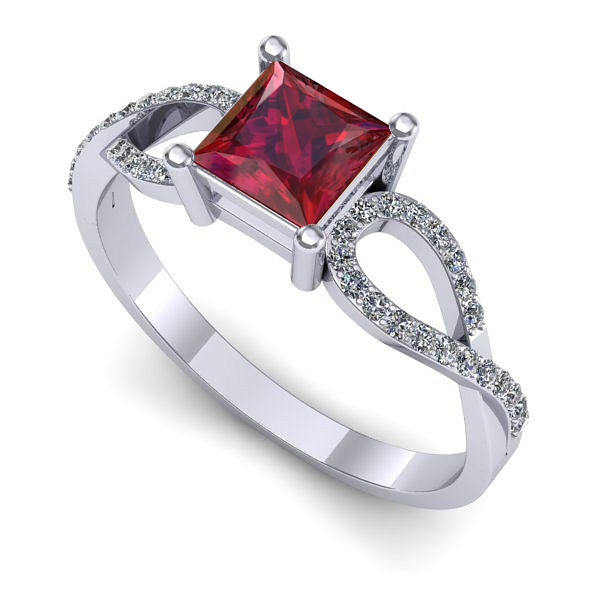 Inel logodna din aur alb cu rubin