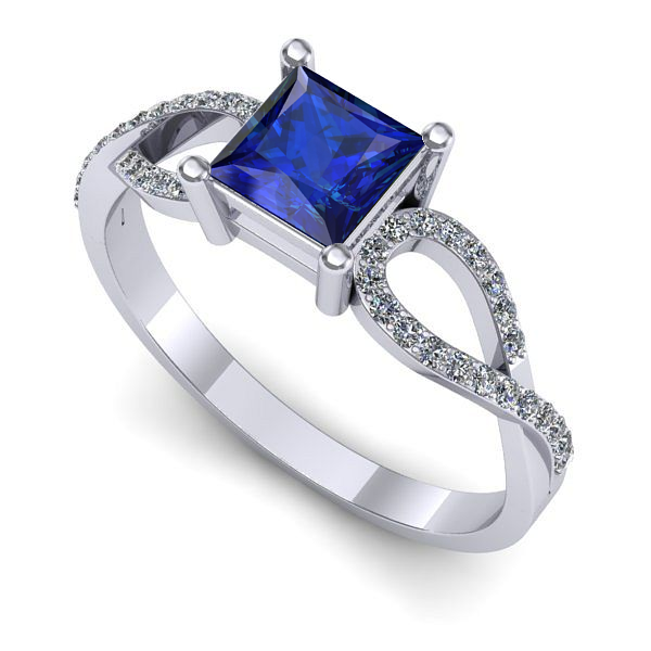 Inel de logodna din aur alb cu safir