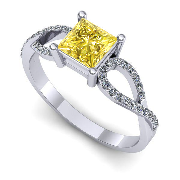 Inel de logodna din aur alb cu safir galben