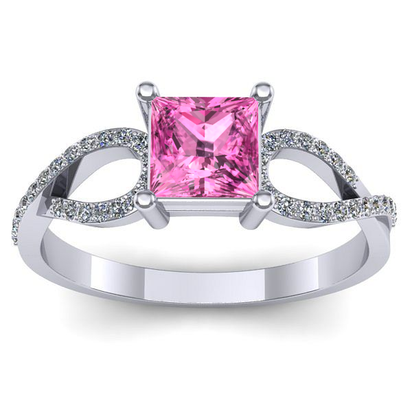 Inel logodna cu safir roz patrat