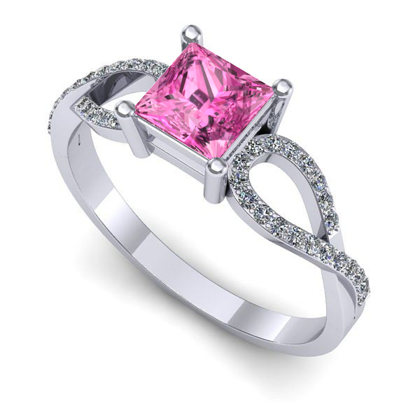 Inel de logodna din aur alb cu safir roz