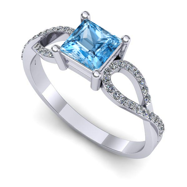 Inel logodna din aur alb cu topaz blue