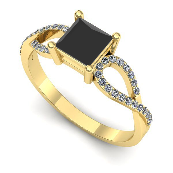 Inel de logodna din aur galben cu diamant negru