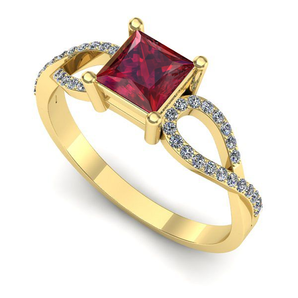 Inel logodna din aur galben cu rubin