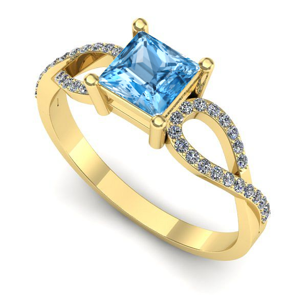 Inel de logodna din aur galben cu topaz blue