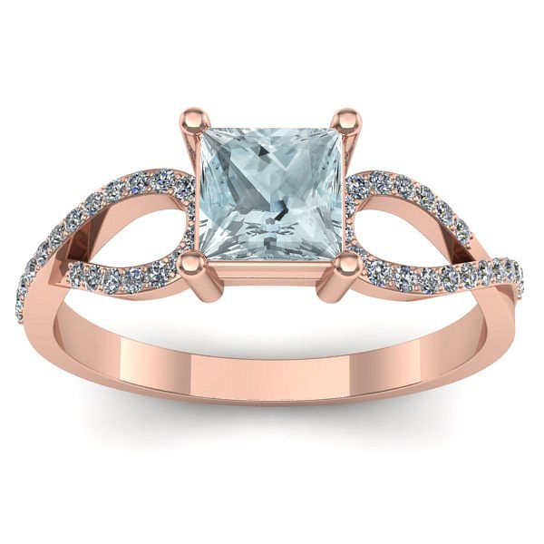 Inel de logodna cu aquamarin patrat