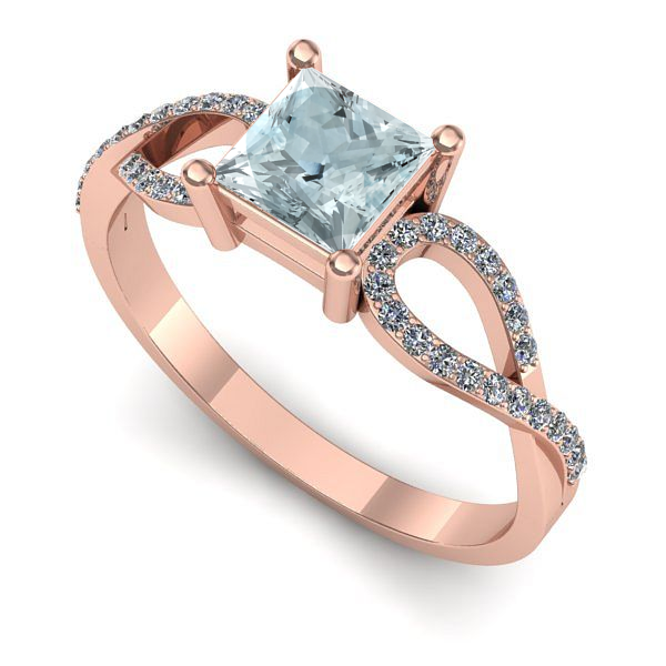 Inel de logodna din aur roz cu aquamarin