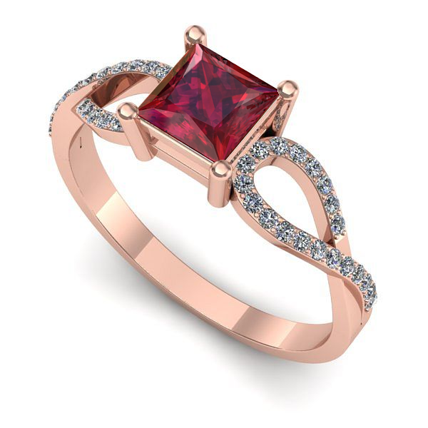 Inel de logodna din aur roz cu rubin