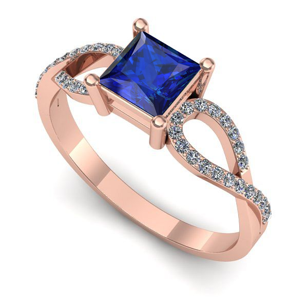 Inel de logodna din aur roz cu safir