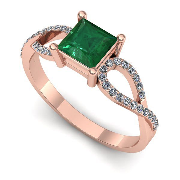Inel logodna din aur roz cu smarald