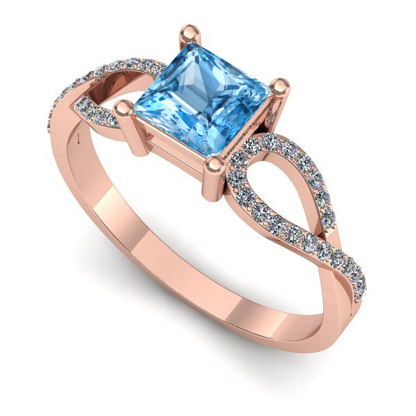 Inel din aur roz cu topaz blue