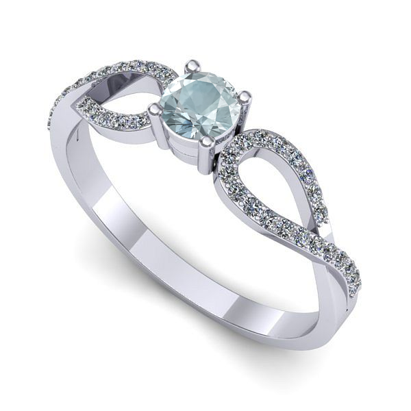Inel logodna din aur alb cu aquamarin