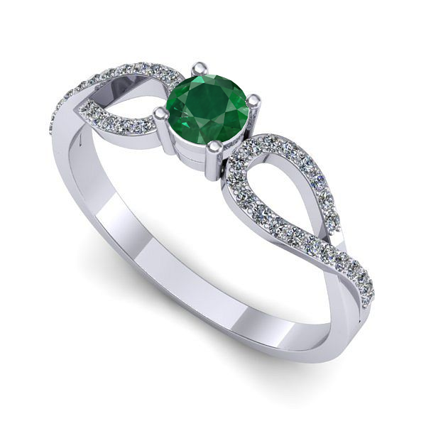 Inel logodna din aur alb cu smarald