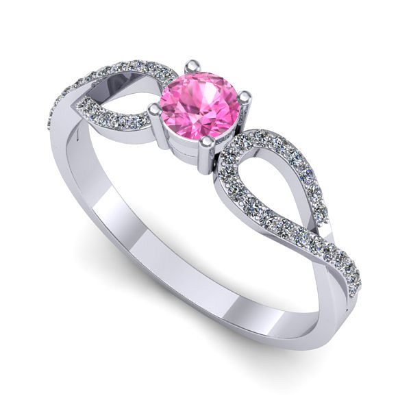 Inel de logodna din aur alb cu safir roz