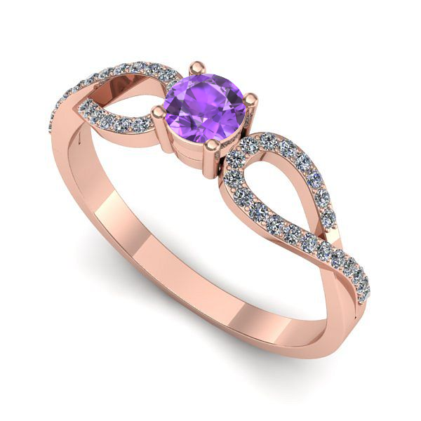 Inel din aur roz cu ametist