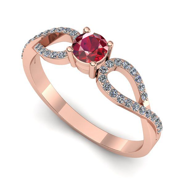 Inel logodna din aur roz cu rubin