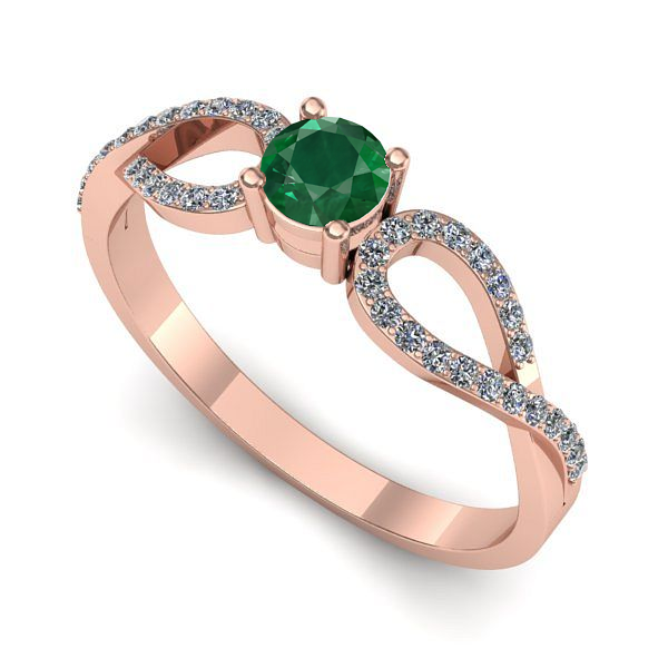 Inel de logodna din aur roz cu smarald