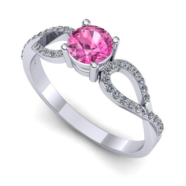 Inel logodna din aur alb cu safir roz