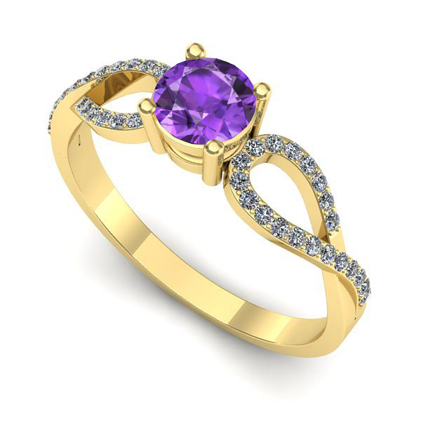 Inel logodna din aur galben cu ametist