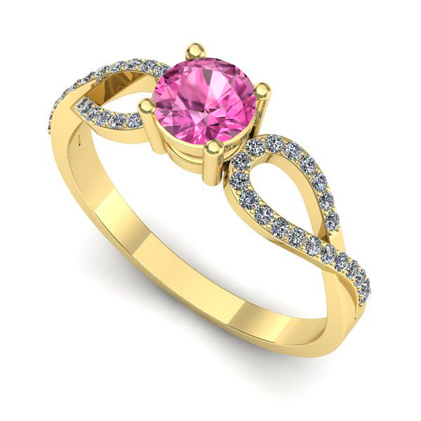 Inel logodna din aur galben cu safir roz