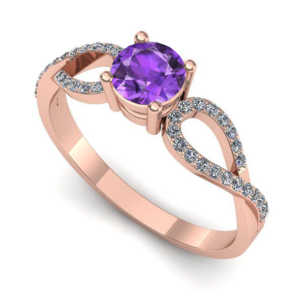 Inel de logodna din aur roz cu ametist