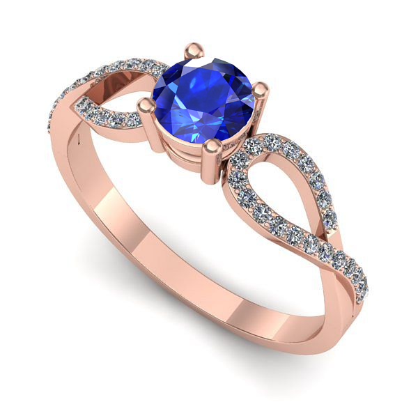Inel logodna din aur roz cu safir