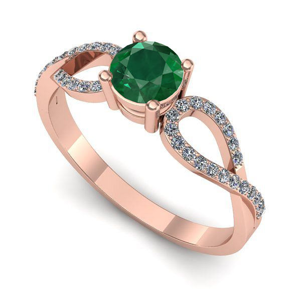 Inel logodna din aur roz cu smarald