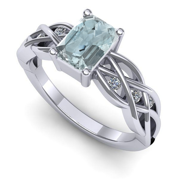 Inel logodna din aur alb cu aquamarin